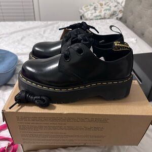 Dr. Martens Black Platform Shoes with Yellow Accents